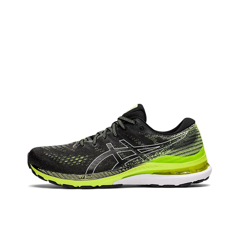 推荐商品：Asics/亚瑟士 Gel-Kayano 28 跑鞋 马拉松夜跑气垫稳定足弓支撑防滑耐磨缓震回弹网面透气织物 2E/黑色/绿色