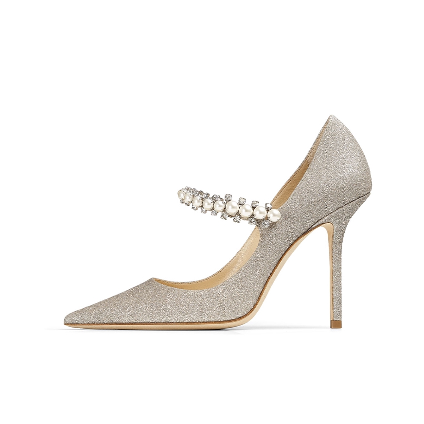 推荐商品：Jimmy Choo Baily 100 水晶珍珠饰 细跟 尖头 套脚 高跟鞋 冰白金