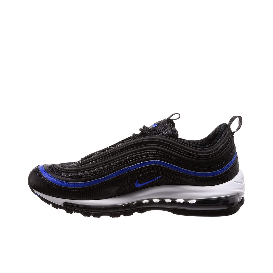 推荐商品：Nike Air Max 97 跑鞋 气垫减震全掌舒适透气防滑耐磨百搭复古织物合成革运动时尚圆头包裹性支撑 Mesh Racer Blue Black 黑色/蓝条
