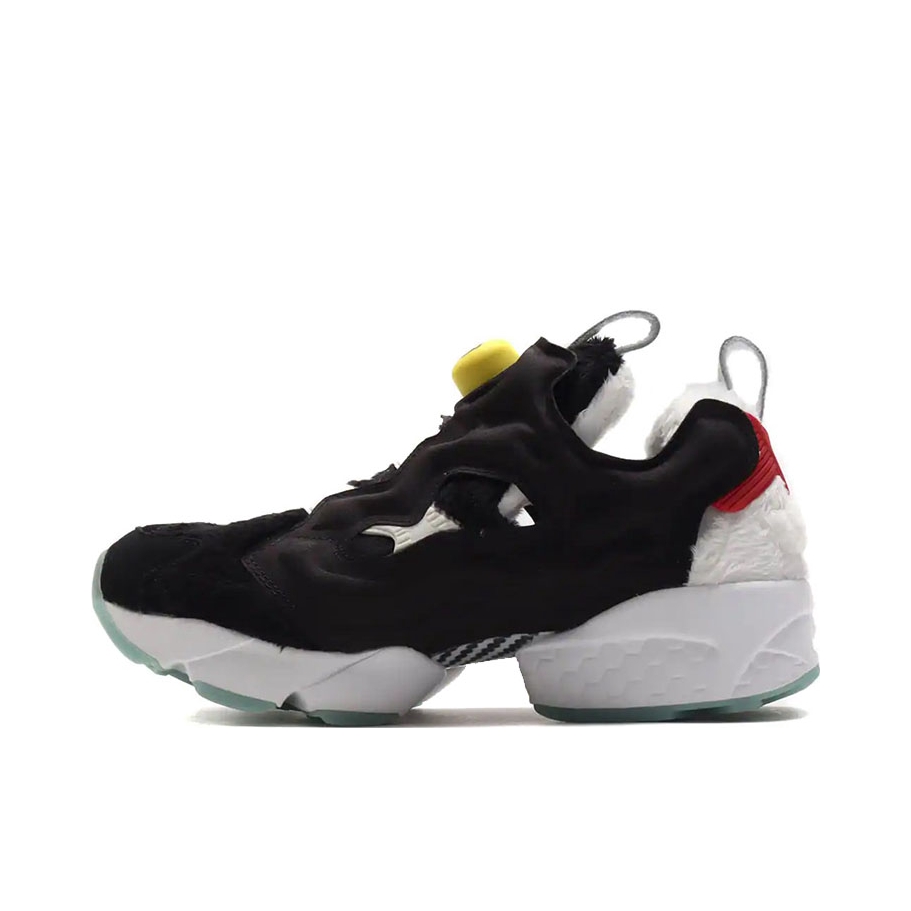 推荐商品：Reebok/锐步 Insta Pump Fury SMG 运动休闲鞋 舒适防滑耐磨减震回弹织物脚蹬合成革网布拼接圆头复古 BLACK/WHITE/TEAL-YELLOW 哆啦A梦联名/黑色/白色/黄色