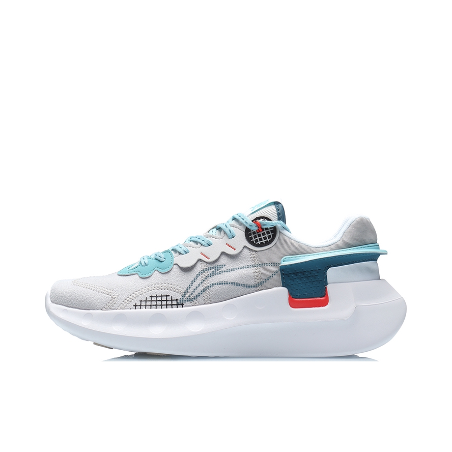 推荐商品：李宁 逍遥 减震 防滑耐磨 网面透气 运动 回弹 稳定支撑 跑鞋 南极灰/海水蓝