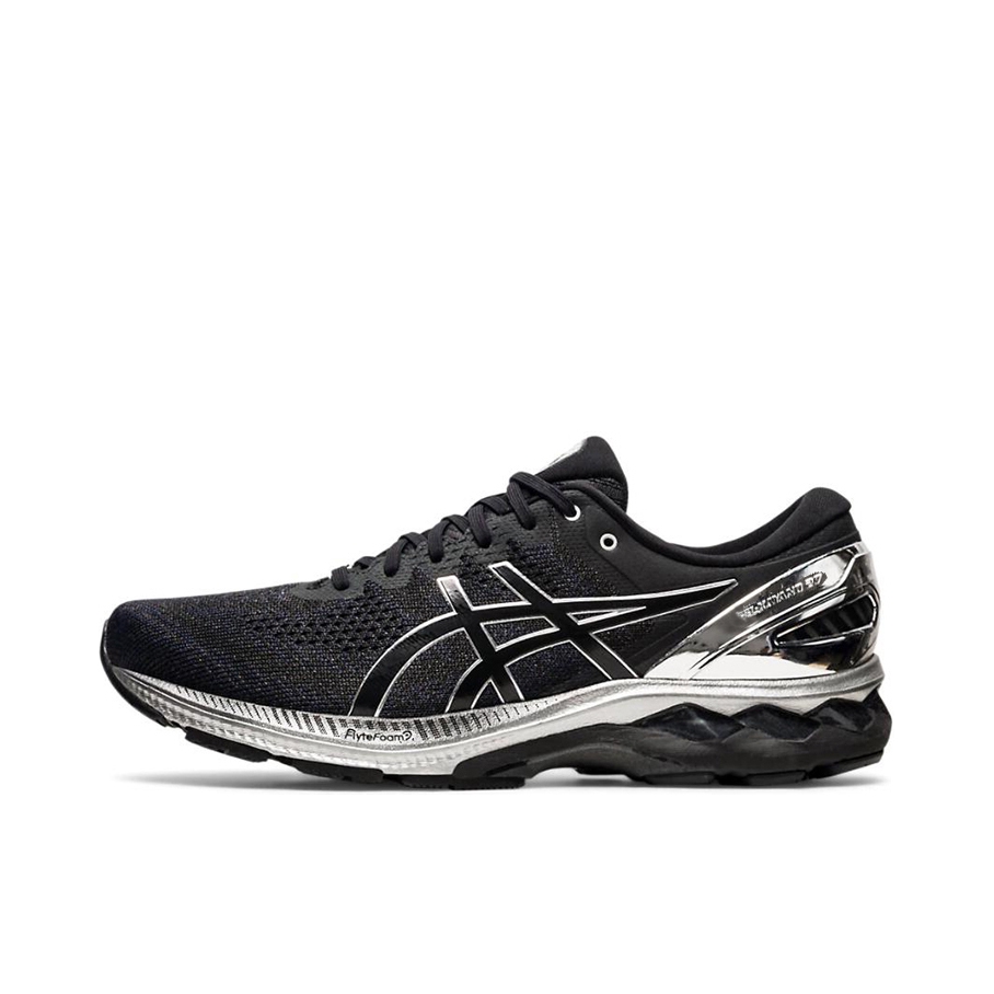 推荐商品：Asics/亚瑟士 Gel-Kayano 27 跑鞋 碳板稳定支撑防滑耐磨缓震回弹网面透气复古马拉松织物圆头 黑色/金属银
