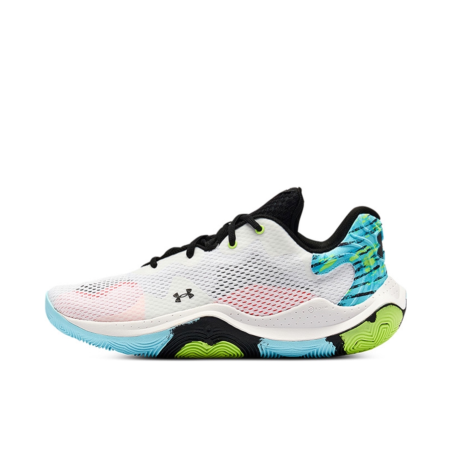 推荐商品：Under Armour/安德玛 Spawn 4 恩比德 防滑耐磨 实战缓震 圆头 织物 篮球鞋 白色/湖水绿