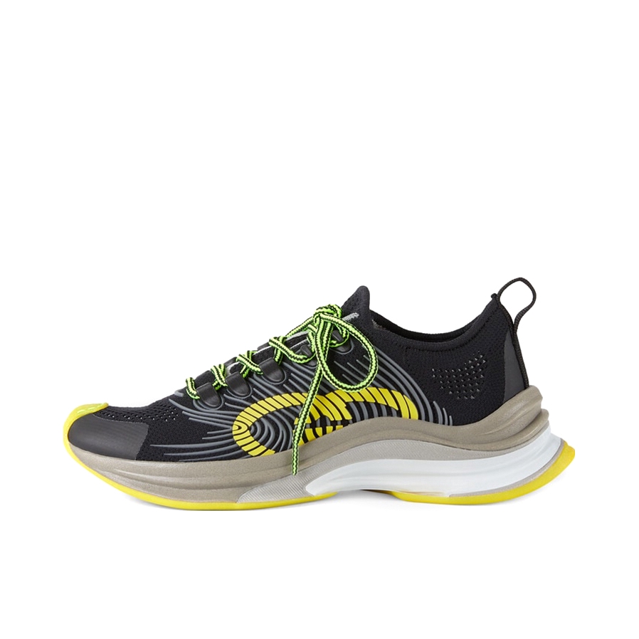 推荐商品：Gucci RUN 运动休闲鞋 舒适防滑耐磨网布透气百搭时尚圆头厚底轻便 黑色/绿色