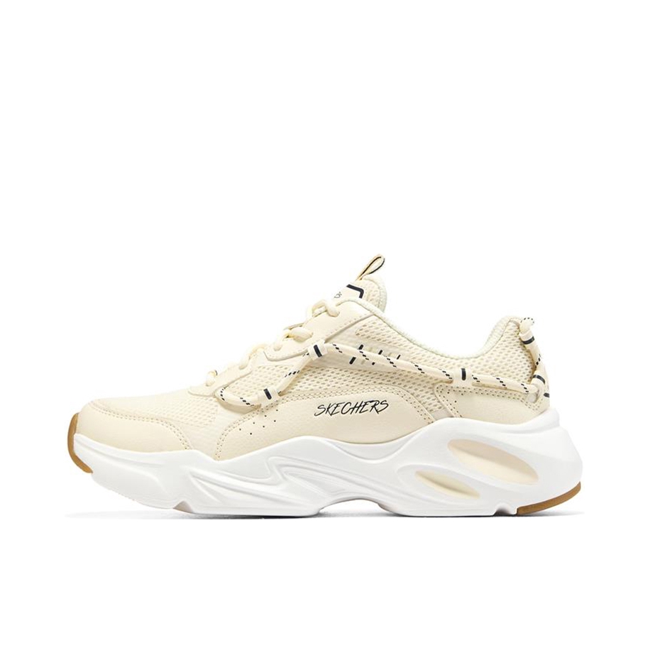 推荐商品：Skechers/斯凯奇 Stamina Airy 潮流复古 网面透气 舒适耐磨 拼接 减震厚底 增高鞋 乳白色/女款