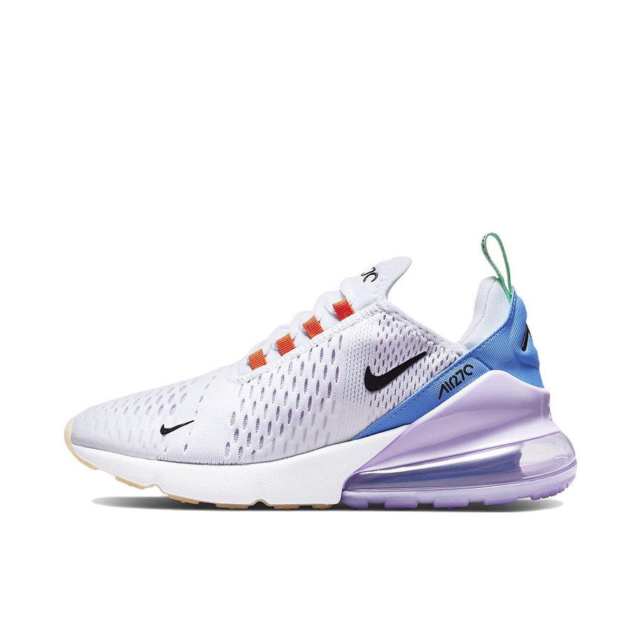 推荐商品：Nike Air Max 270 气垫缓震 轻便透气 耐磨 时尚复古 舒适百搭 防滑 支撑 防水 织物 跑鞋 白色/紫色/黑色
