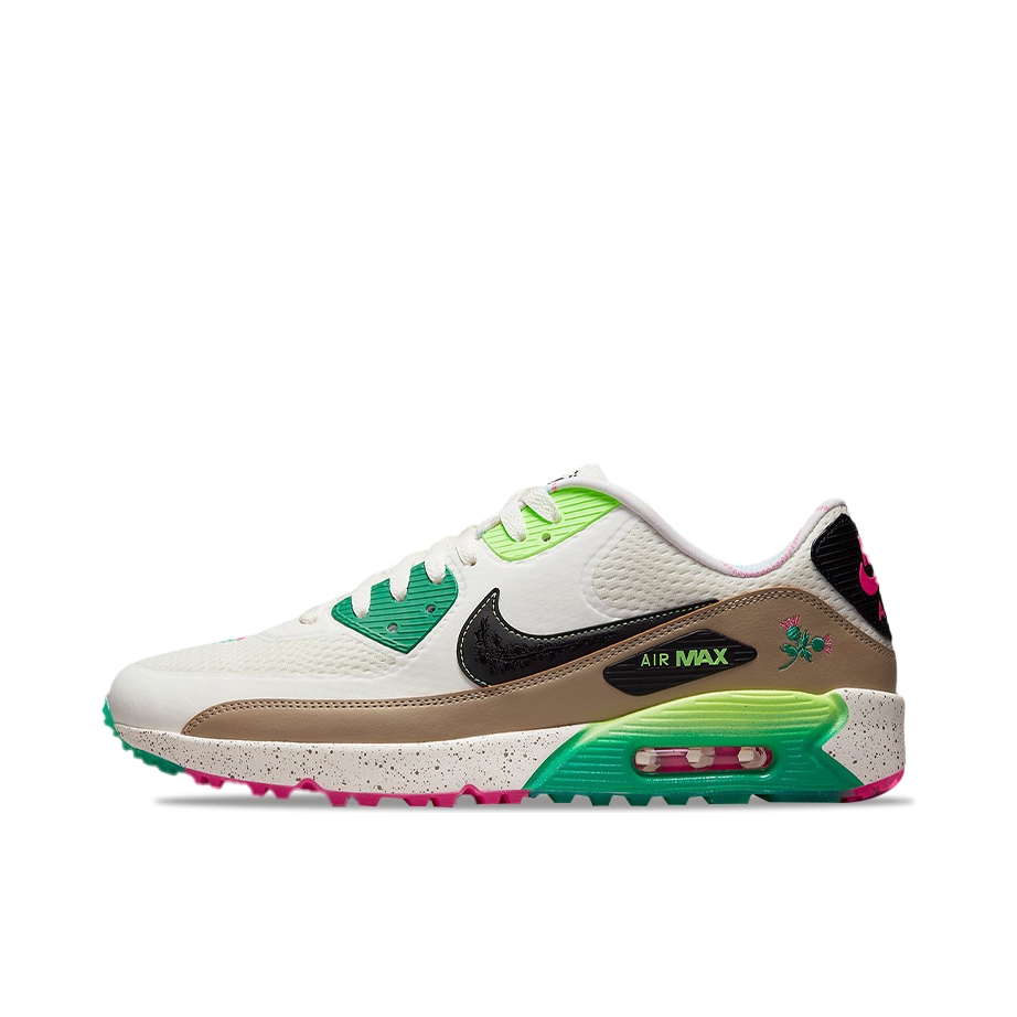 推荐商品：Nike Air Max 90 跑鞋 气垫合成革缓震透气复古增高圆头贴合拼接 白色/棕色