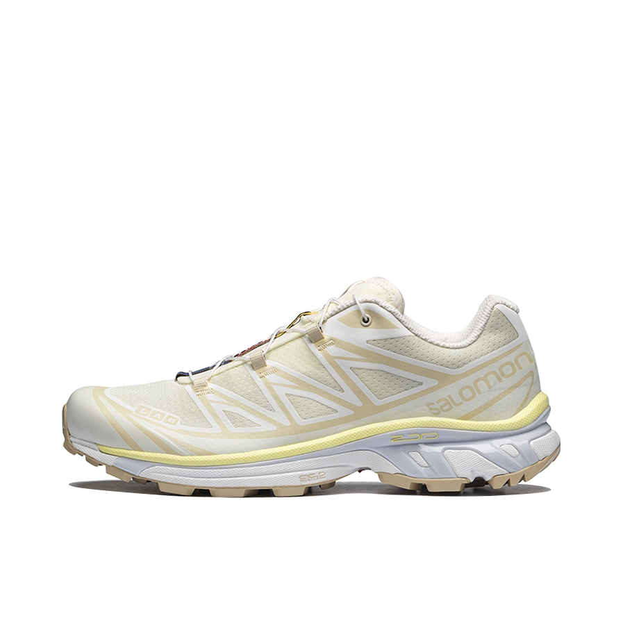 推荐商品：Salomon/萨洛蒙 XT-6 户外休闲鞋 越野跑鞋 织物复古机能透气网布支撑防水包裹性 棕色/白色/黄色