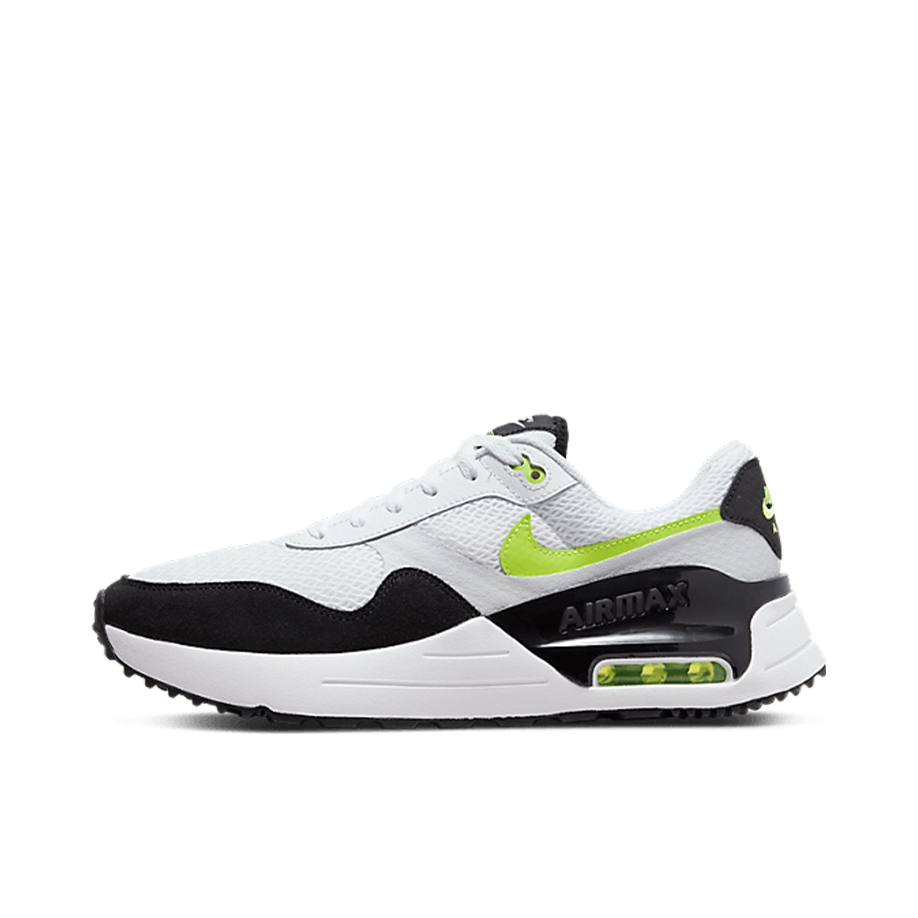 推荐商品：Nike Air Max Systm 气垫 网面透气 防滑耐磨 减震轻便 复古 织物 跑鞋 白色/黑色/荧光黄
