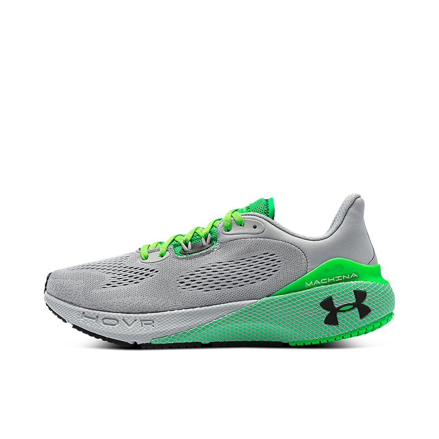 推荐商品：Under Armour/安德玛 Hovr Machina 3 健身训练 网面透气 防滑耐磨 舒适缓震 百搭 跑鞋 灰色/绿色