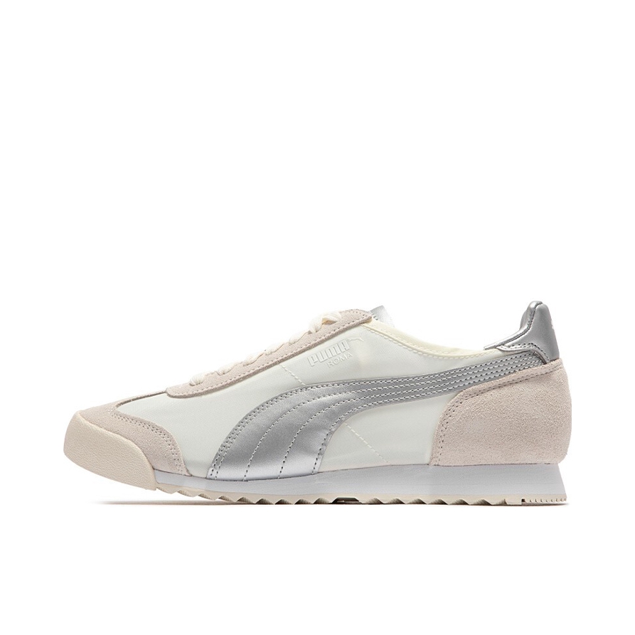 推荐商品：Puma/彪马 Roma 运动休闲鞋 时尚百搭防滑耐磨轻便减震舒适透气复古低帮 米色/白色/银色