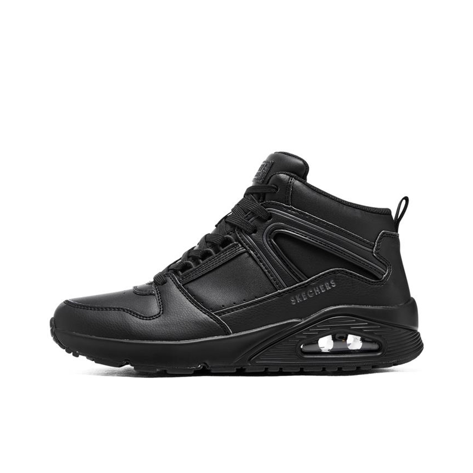 推荐商品：Skechers/斯凯奇 Uno 减震回弹 防滑耐磨 轻便透气 舒适增高 复古百搭 缓震 支撑 防水 慢跑 跑鞋 高帮/全黑色