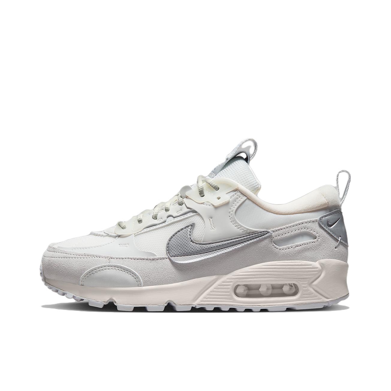 推荐商品：Nike Air Max 90 跑鞋 气垫合成革缓震透气复古增高圆头贴合拼接 Futura/白色/银色
