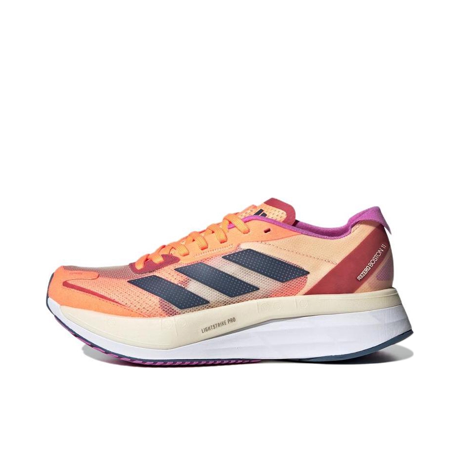 推荐商品：adidas Adizero Boston 11 跑鞋 碳板缓震防滑耐磨玻纤柱马拉松 橙色/墨蓝色/红色