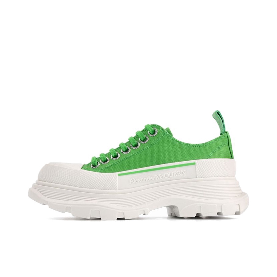 推荐商品：Alexander McQueen/亚历山大麦昆 Tread Slick 潮流 增高 厚底 织物 圆头牛皮 运动休闲鞋 白色/绿色