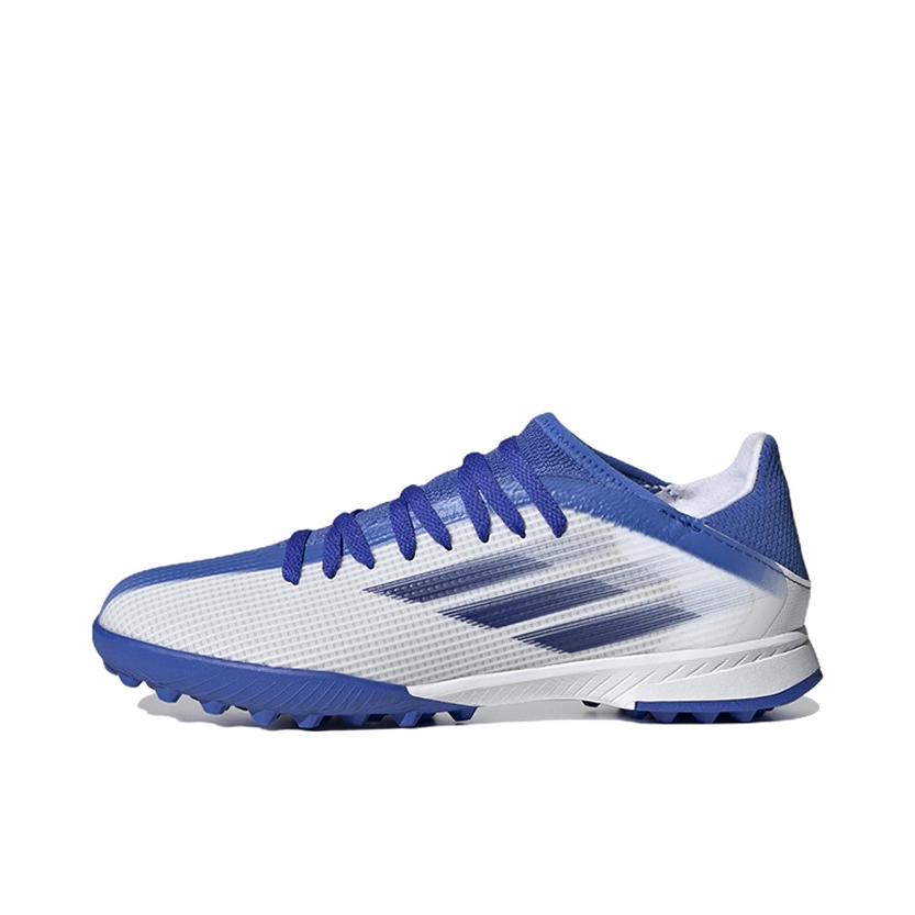 推荐商品：adidas X Speedflow.3 TF 中端 胶质碎钉 人造草地 圆头织物 足球鞋 白色/蓝色