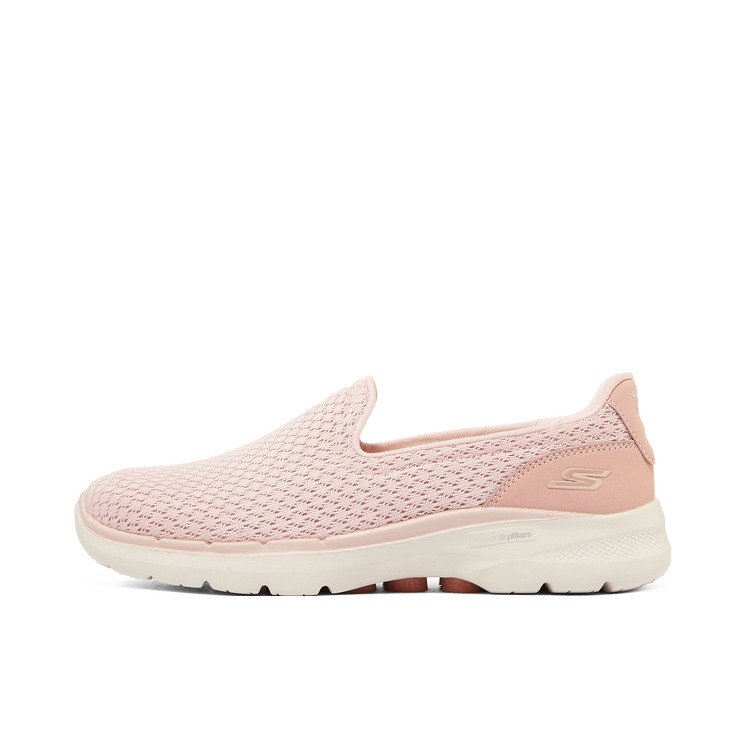 推荐商品：Skechers/斯凯奇 Go Walk 6 防滑耐磨 缓震回弹 网布透气 运动 网面 软底 一脚蹬 闪穿 跑鞋 淡粉色