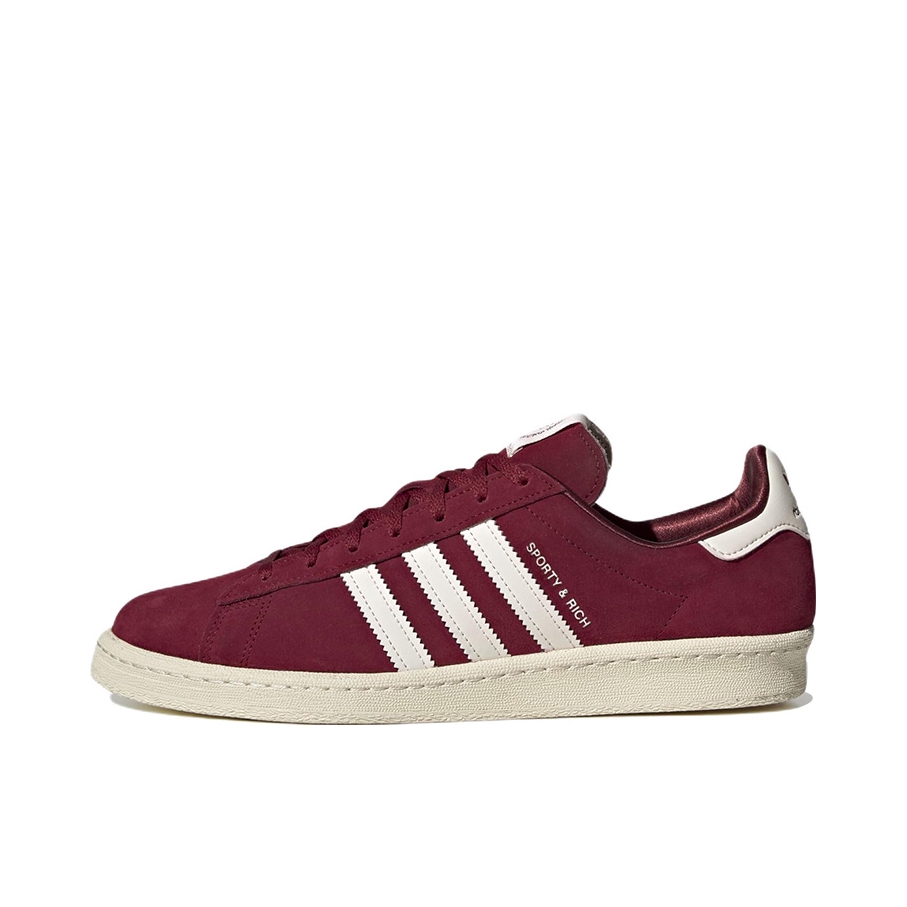 推荐商品：adidas originals Campus 80s 板鞋 复古减震透气防滑轻便休闲舒适耐磨低帮时尚潮流 Sporty&Rich联名/酒红