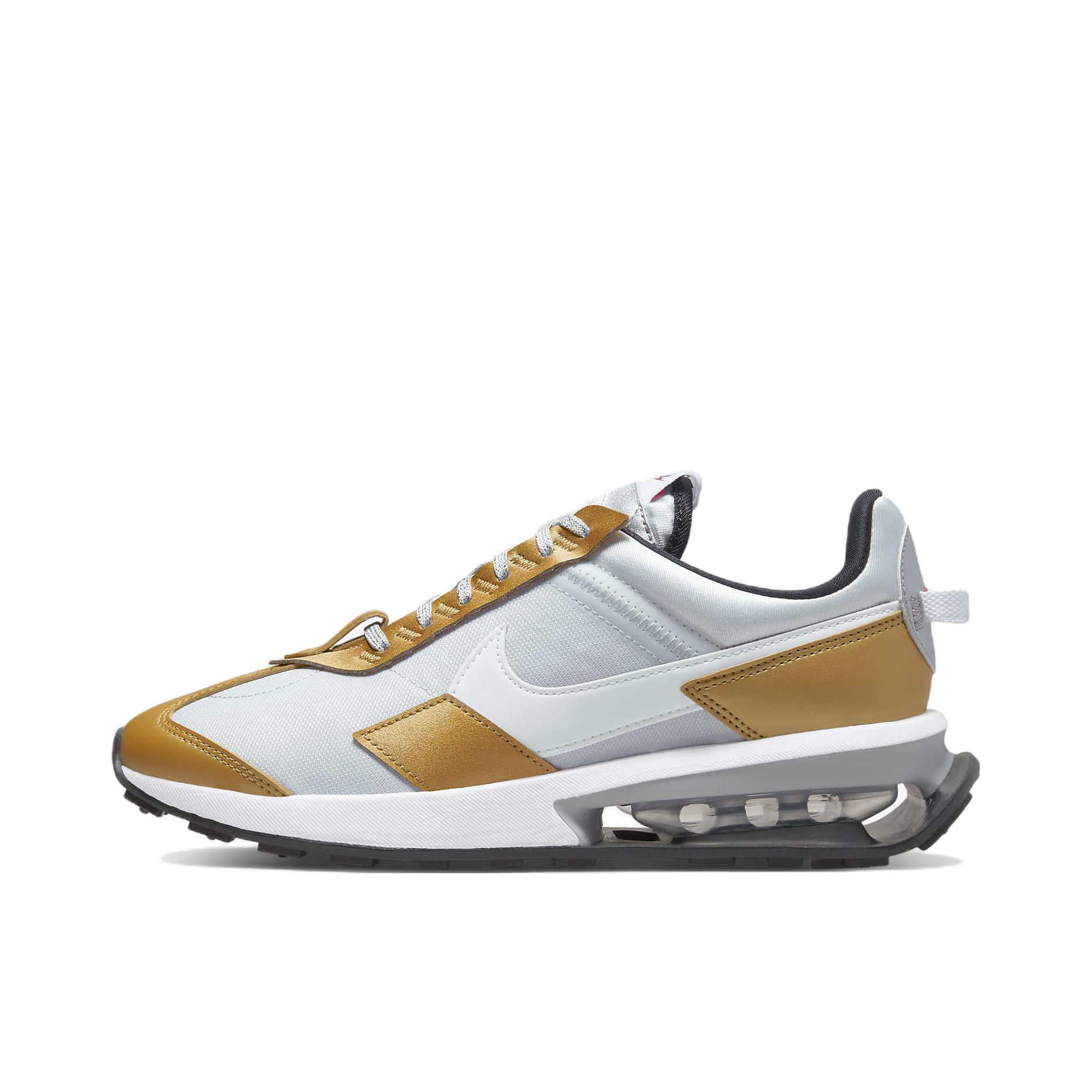 推荐商品：Nike Air Max Pre-Day 跑鞋 时尚复古气垫缓震轻便拼接织物尼龙支撑合成革抓地 银灰白/黄色