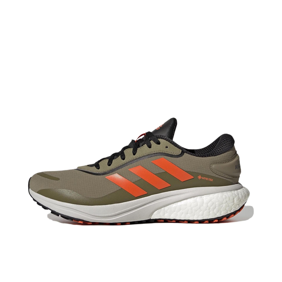 推荐商品：adidas Supernova 跑鞋 网面透气防滑耐磨舒适轻便减震复古百搭织物慢跑 浅灰绿色/军绿色/橙色