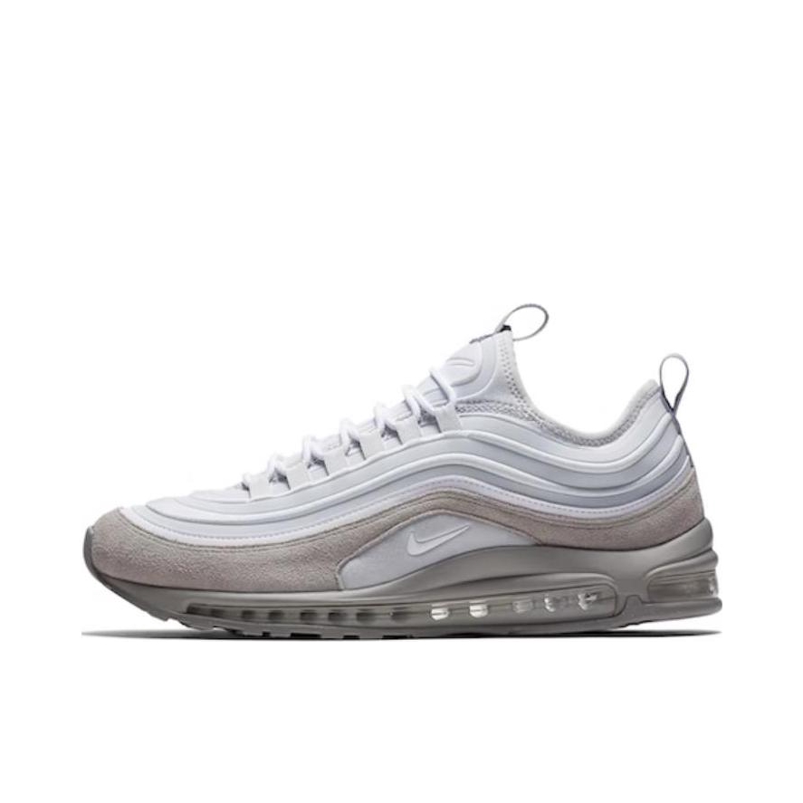 推荐商品：Nike Air Max 97 跑鞋 气垫减震全掌舒适透气防滑耐磨百搭复古织物合成革运动时尚圆头包裹性支撑 Trainers 灰白