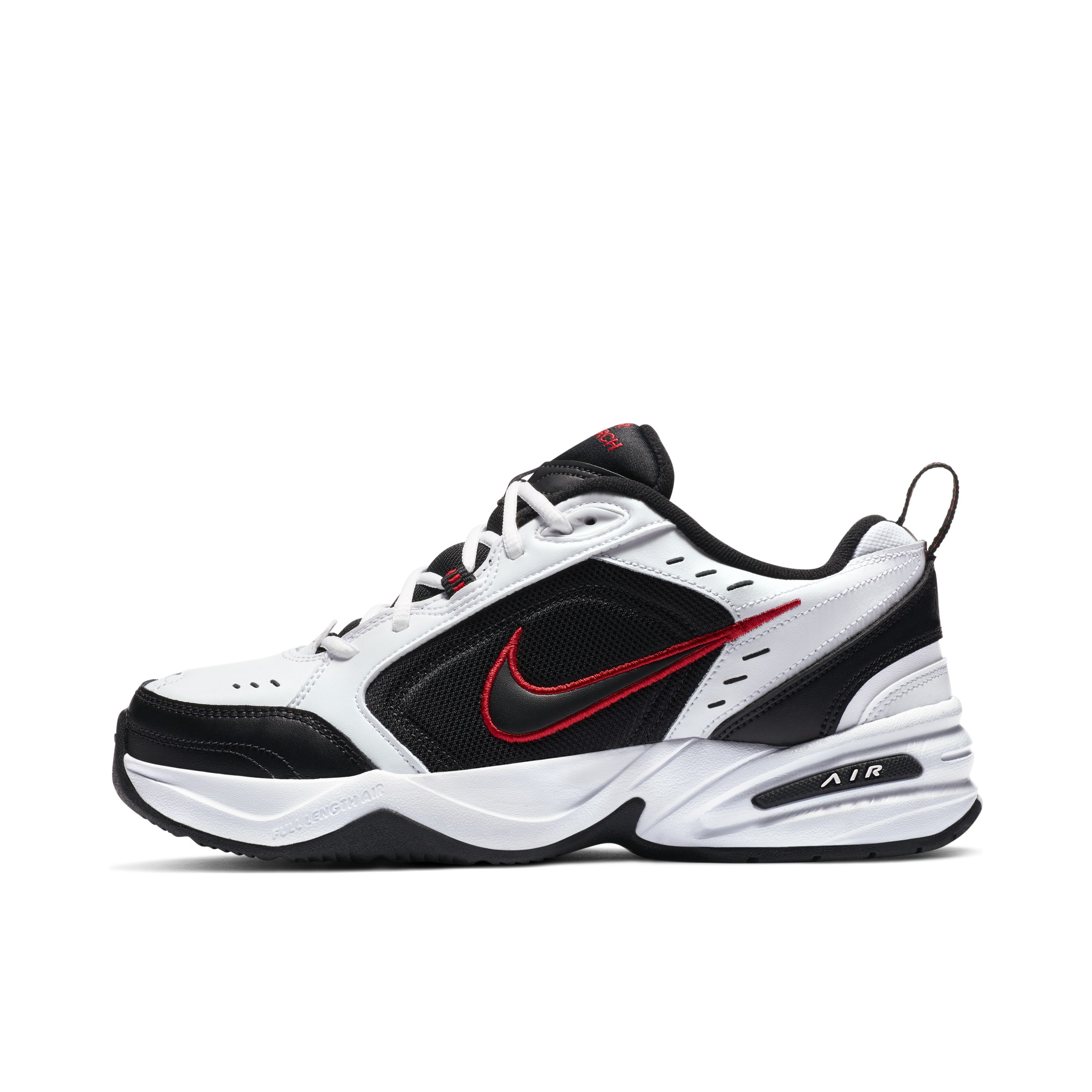 推荐商品：Nike Air Monarch IV 缓震透气 轻便 时尚复古 防水 老爹鞋 White Black Varsity Red 黑白/红钩
