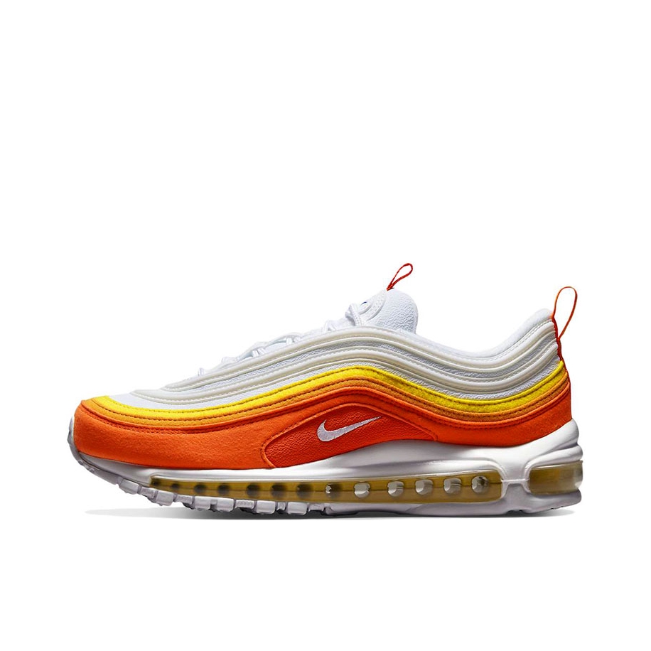 推荐商品：Nike Air Max 97 跑鞋 气垫减震全掌舒适透气防滑耐磨百搭复古织物合成革运动时尚圆头包裹性支撑 白色/橙色