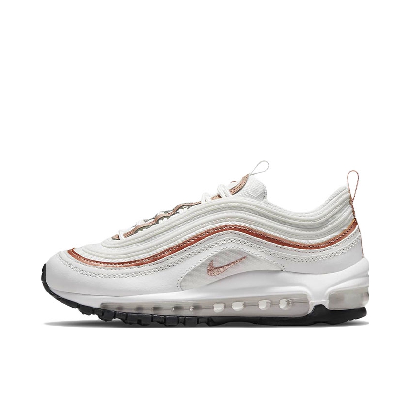 推荐商品：Nike Air Max 97 跑鞋 气垫减震全掌舒适透气防滑耐磨百搭复古织物合成革运动时尚圆头包裹性支撑 大童/白色/金色