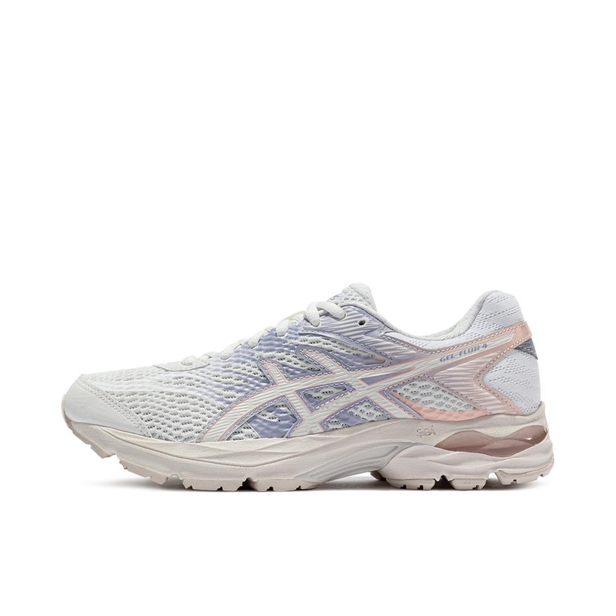推荐商品：Asics/亚瑟士 Gel-Flux 4 跑鞋 包裹性舒适缓冲复古越野短跑慢跑织物轻量回弹合成革运动 女款/白色/紫色/粉色