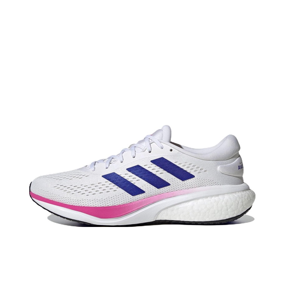推荐商品：adidas Supernova 2 跑鞋 减震防滑耐磨网面透气回弹慢跑织物运动 白色/蓝色/粉色