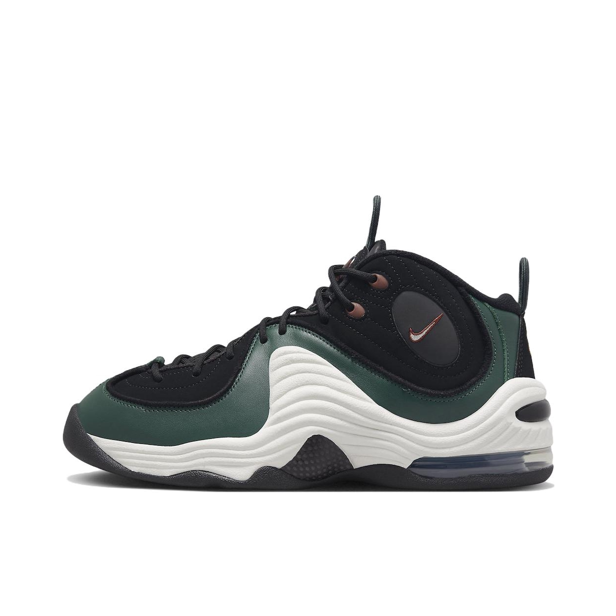 推荐商品：Nike Air Max Penny 2 哈达威 复古百搭 实战 舒适减震 网面透气 防滑耐磨 皮革 运动篮球鞋 墨绿/黑色/白色