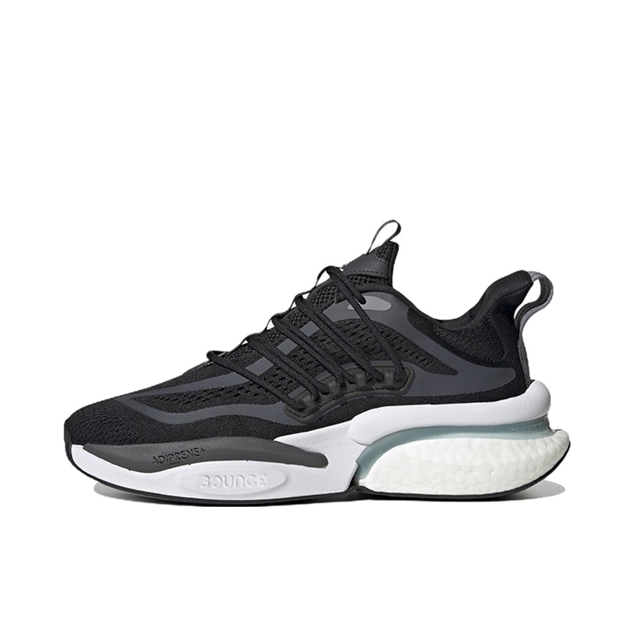 推荐商品：adidas AlphaBoost V1 跑鞋 缓震回弹防滑耐磨网面透气训练轻运动织物合成革轻便 黑色/灰色