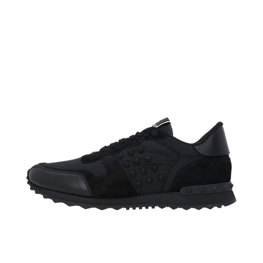推荐商品：Valentino Rockrunner 防滑耐磨 网面透气 舒适轻便 简约百搭 时尚运动 圆头 牛皮织物 休闲鞋 全黑色