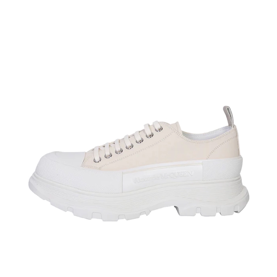 推荐商品：Alexander McQueen/亚历山大麦昆 Tread Slick 潮流 增高 厚底 织物 圆头牛皮 运动休闲鞋 米白