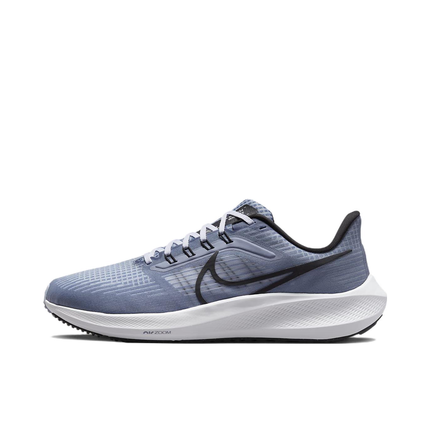 推荐商品：Nike Air Zoom Pegasus 39 跑鞋 缓震轻质网面透气马拉松回弹织物运动圆头包裹性支撑 灰色/蓝色/黑色