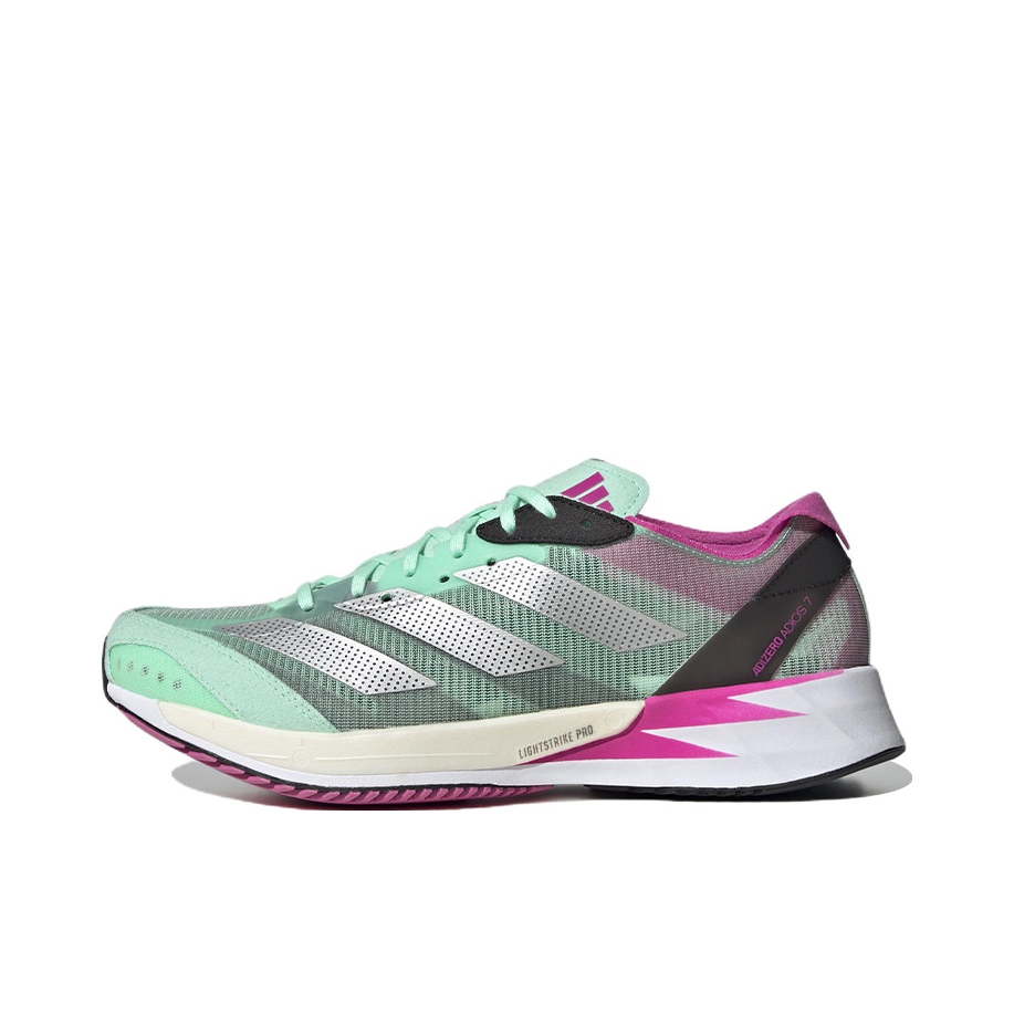 推荐商品：adidas Adizero Adios 7 跑鞋 减震织物马拉松碳板轻便体考训练防滑 绿色/黑色/紫色