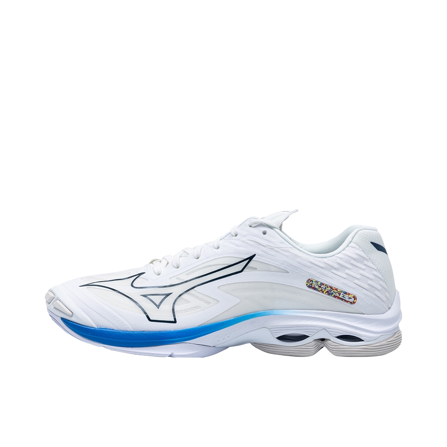 推荐商品：Mizuno/美津浓 Wave Lightning Z7 透气 减震回弹 防滑耐磨 舒适织物 圆头 排球鞋 白色/蓝色