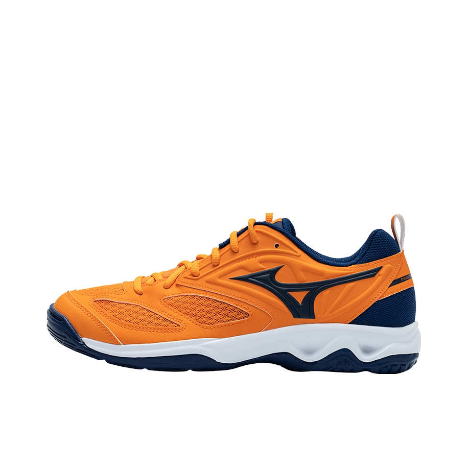 推荐商品：Mizuno/美津浓 Dynablitz 缓震回弹 防滑耐磨 轻便透气 舒适百搭 运动休闲 排球鞋 橙色/深蓝色