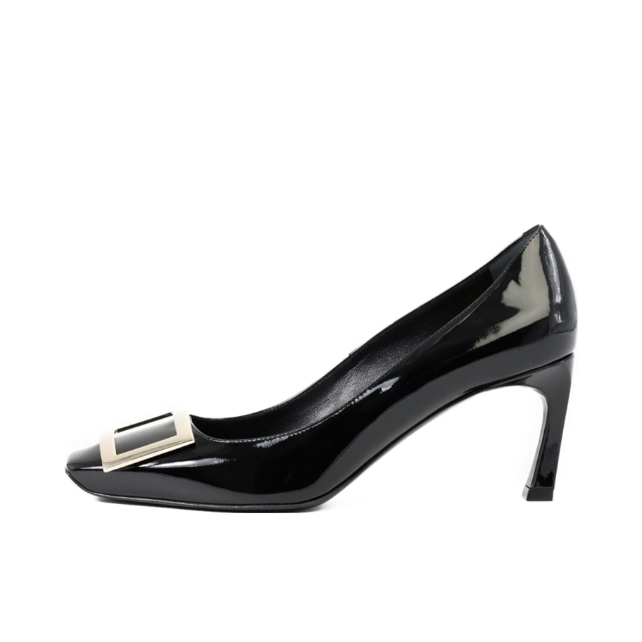 推荐商品：Roger Vivier 漆皮方头 绒面羊皮 休闲 时尚 高跟鞋 RVW40015280HR0B999 纯黑色/金色