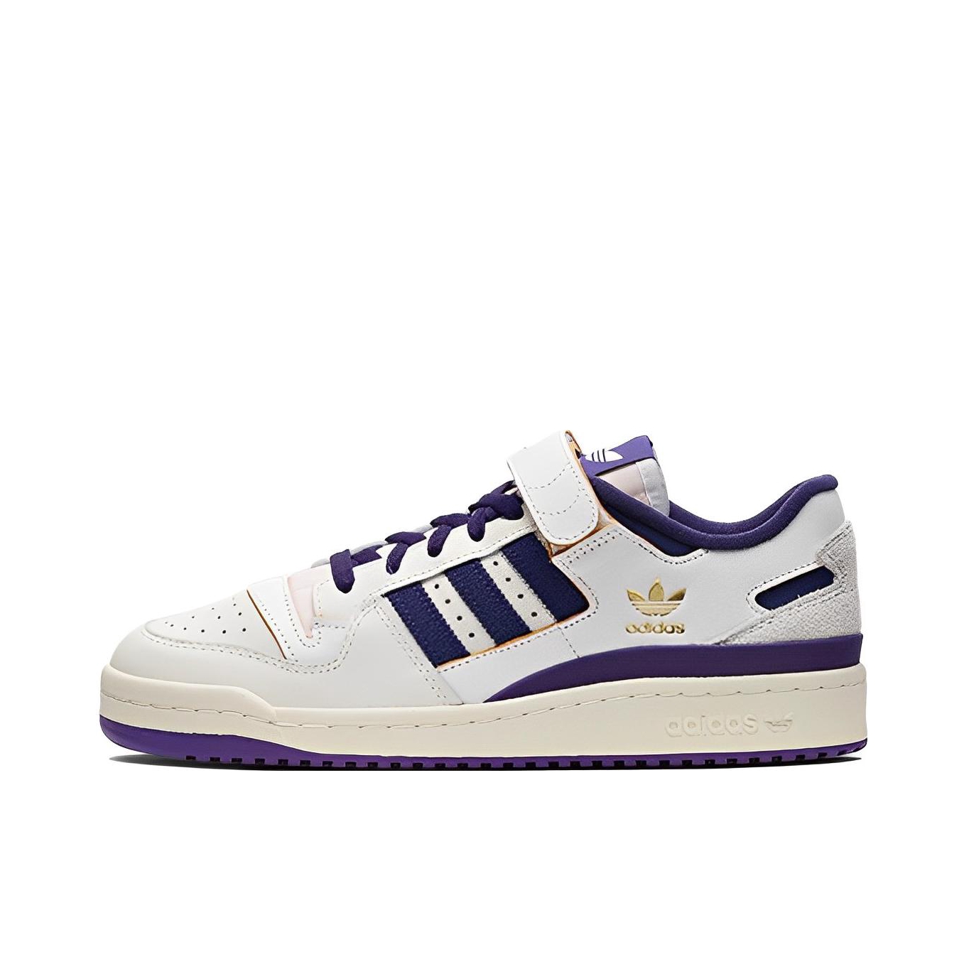 推荐商品：adidas Originals Forum 板鞋 轻便复古防滑时尚魔术贴篮球风薄底包裹性 米白色/紫色