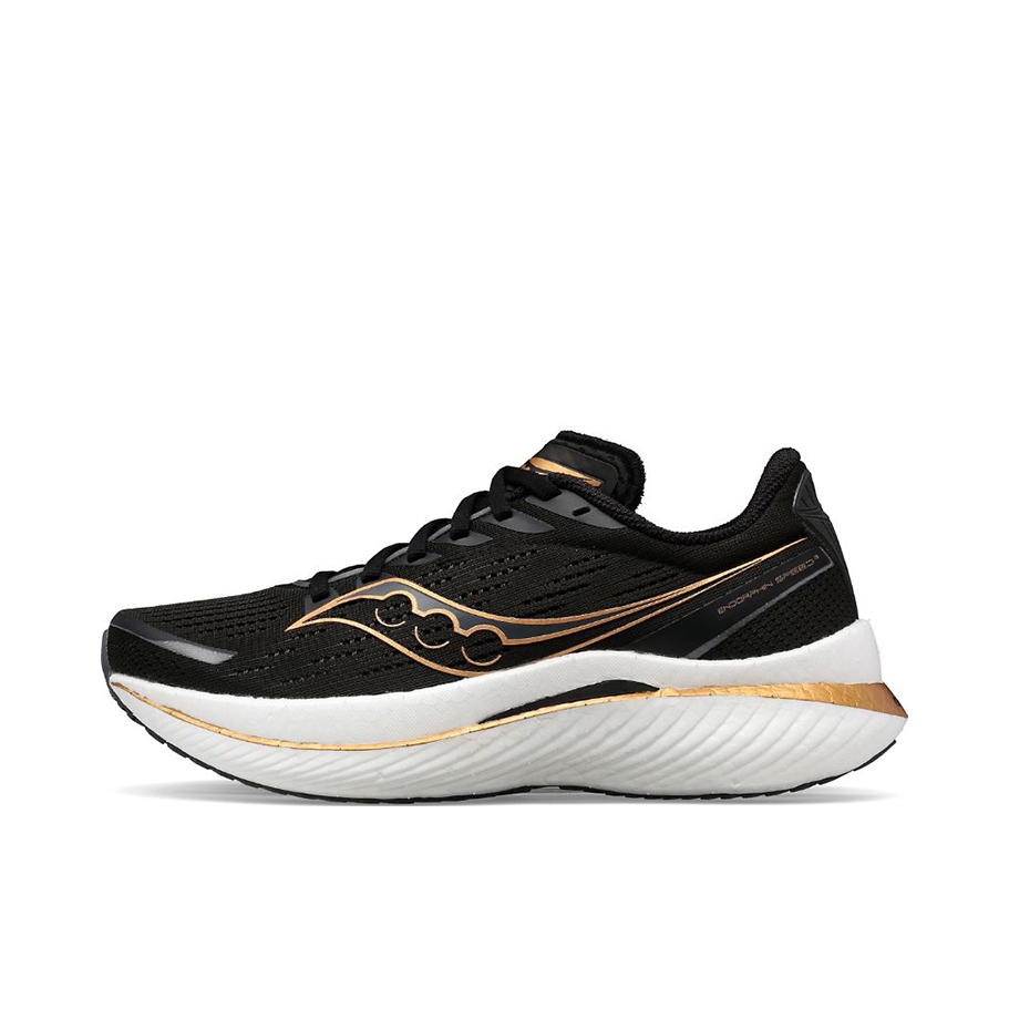 推荐商品：Saucony/索康尼 Endorphin Speed 啡速3 舒适百搭 防滑耐磨 全掌碳板 织物 防水 马拉松 跑鞋 女款/M宽/黑色/金色