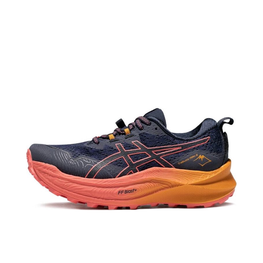 推荐商品：Asics/亚瑟士 Trabuco Max 2 越野抓地 缓震回弹 防滑透气 耐磨 织物 网布 户外鞋 蓝色/橙色