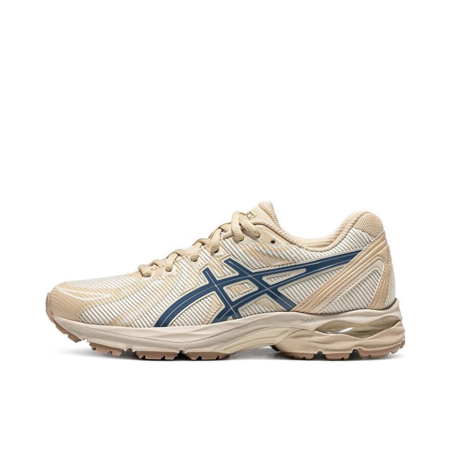 推荐商品：Asics/亚瑟士 Gel-Flux CN 跑鞋 网眼透气舒适回弹防滑耐磨缓震时尚百搭合成革织物长跑 女款/米白/蓝色