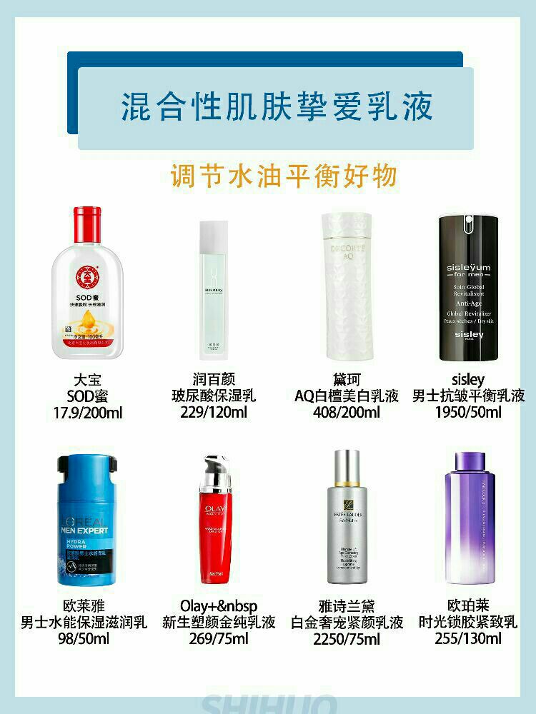 混合性肌肤挚爱乳液
调节水油平衡好物