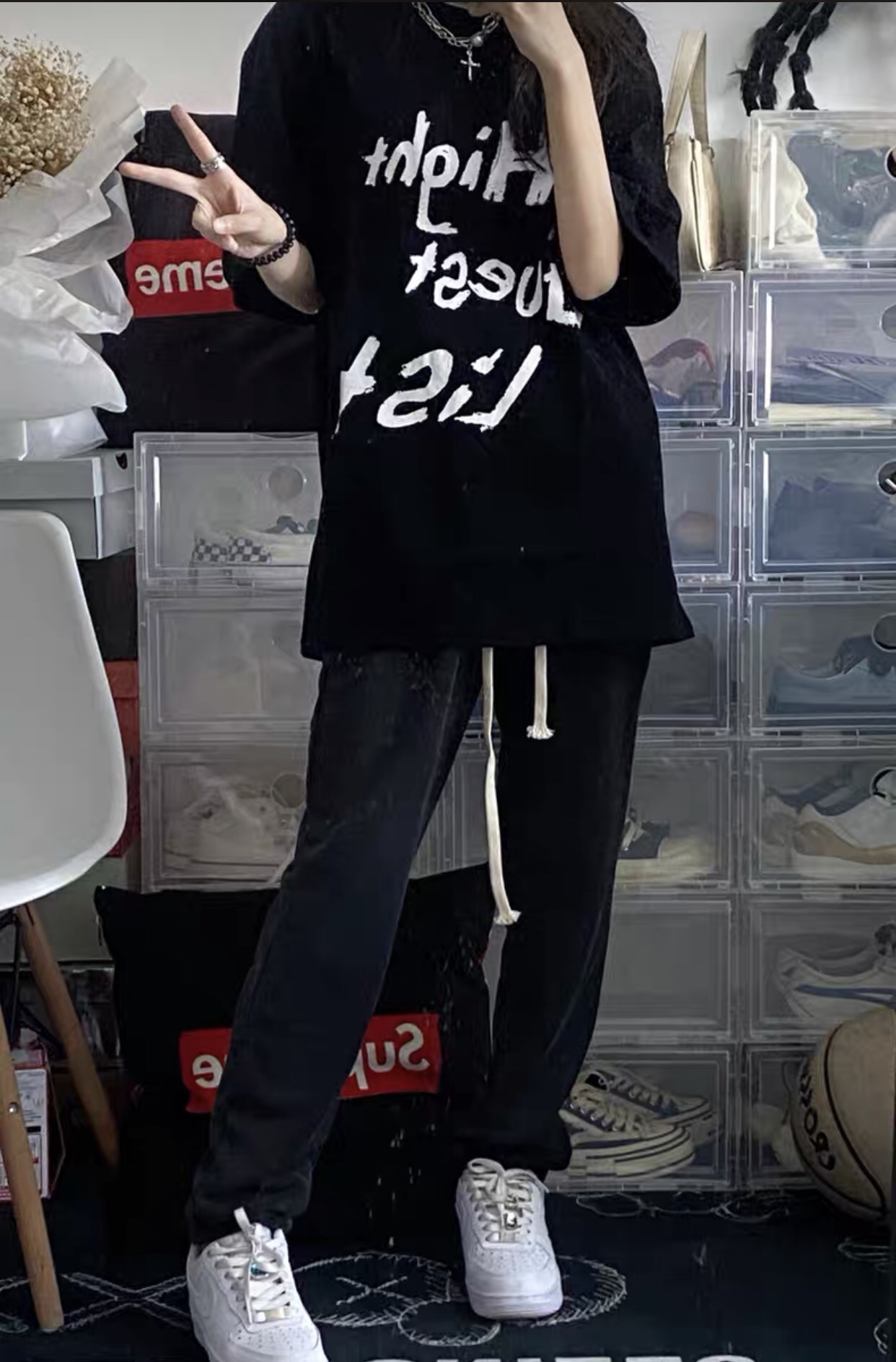 A chock 侃爷同款做旧直筒运动裤