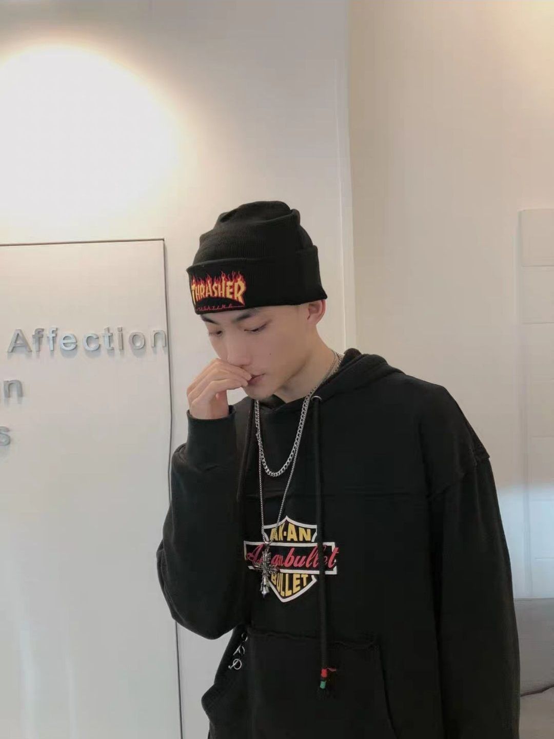 Thrasher 大logo火焰刺绣针织帽