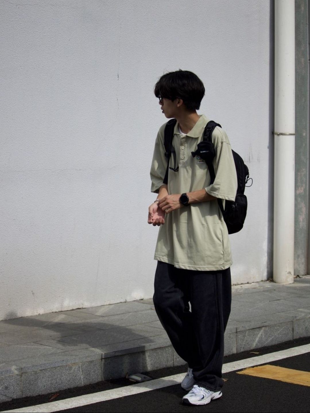 PSO 纯色洗水老爹直筒牛仔裤
