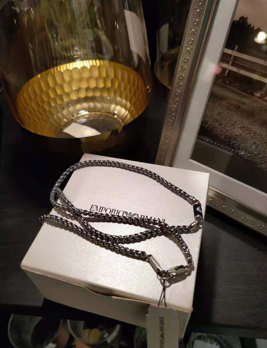 项链分享丨Armani/阿玛尼 银色欧美男项链 