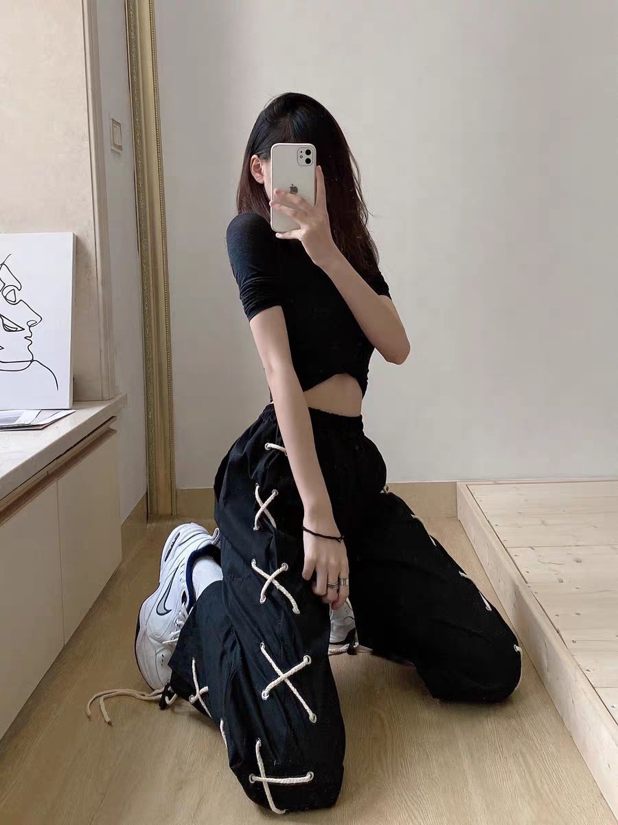 BLACKSOAG 2021SS 街头交叉绑带高街复古休闲长裤