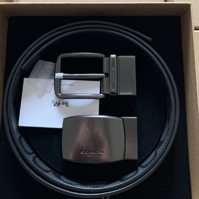 送礼好佳品！Coach/蔻驰 男士针扣皮革印花商务皮带礼盒套装分享